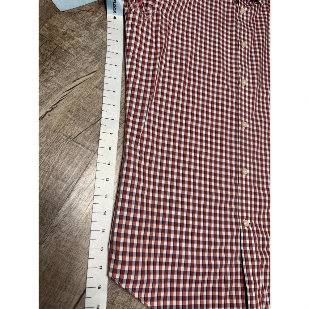 Banana Republic Mens Slim Fit Non-Iron Gingham Button Down Shirt Red Blue M 15.5